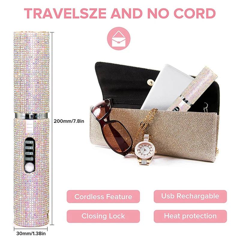 Portable Hair Straightener with Rhinestones – product detail view | Buzzora