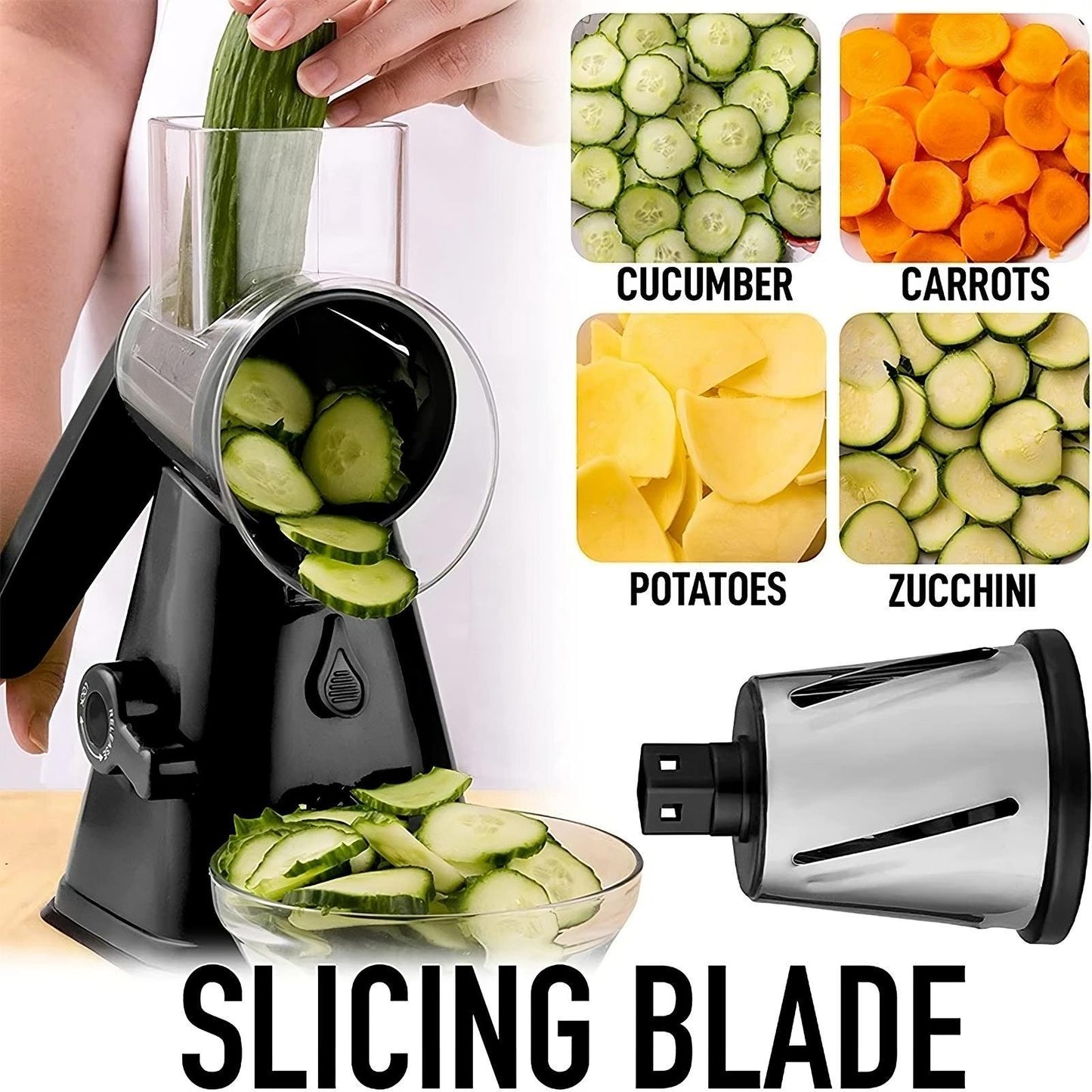 3-in-1 Rotary Cheese Grater & Vegetable Slicer – features and benefits | Buzzora