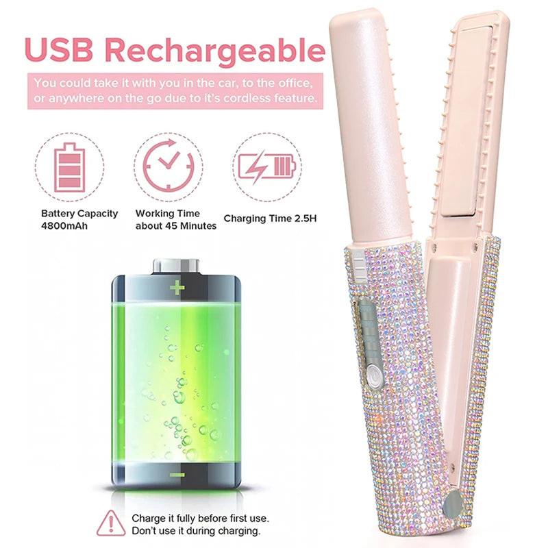 Portable Hair Straightener with Rhinestones – size and color options | Buzzora