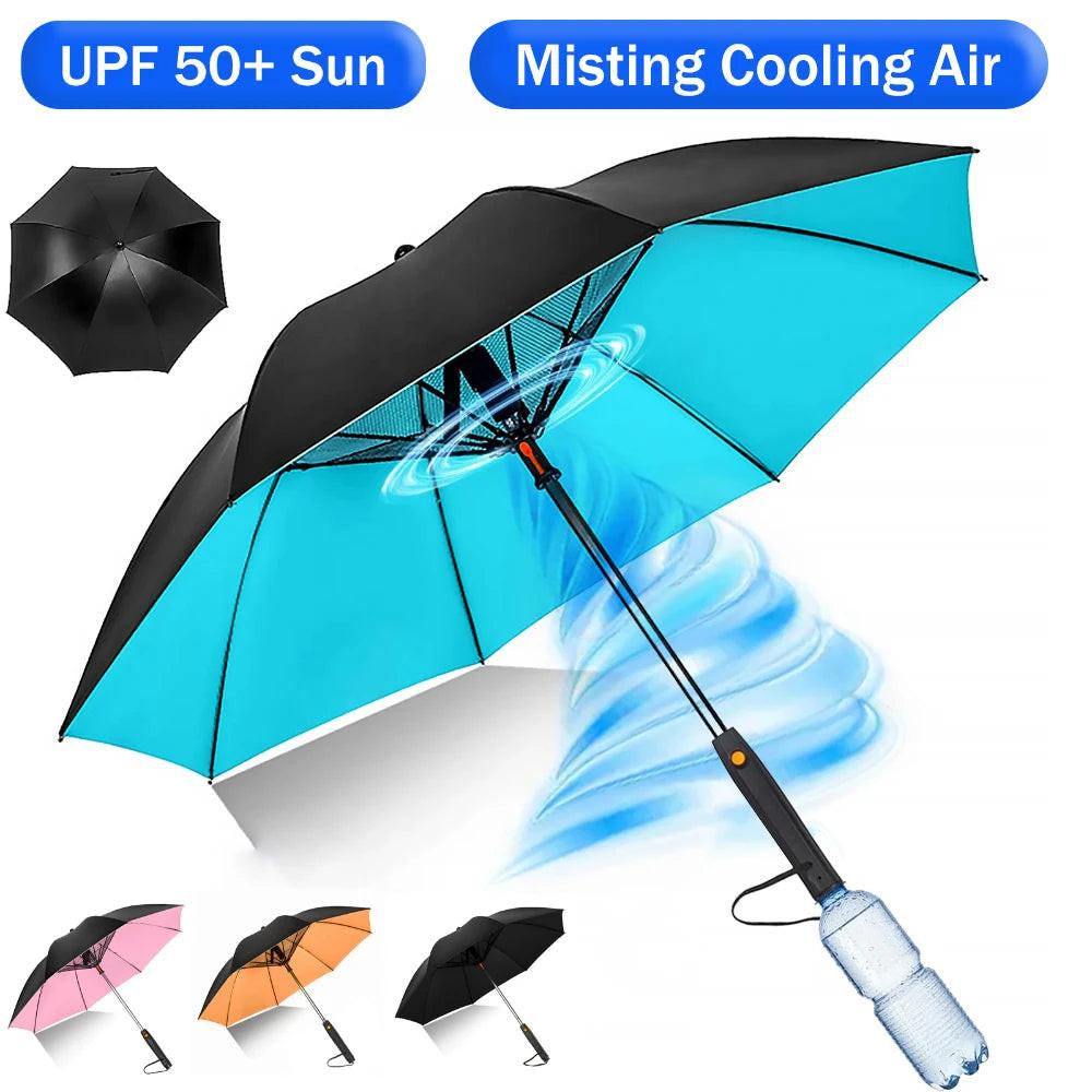 Portable Umbrella with Fan & Misting – lifestyle use photo | Buzzora