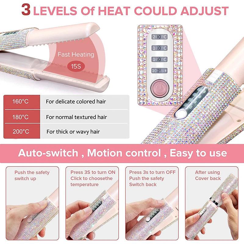 Portable Hair Straightener with Rhinestones – lifestyle use photo | Buzzora