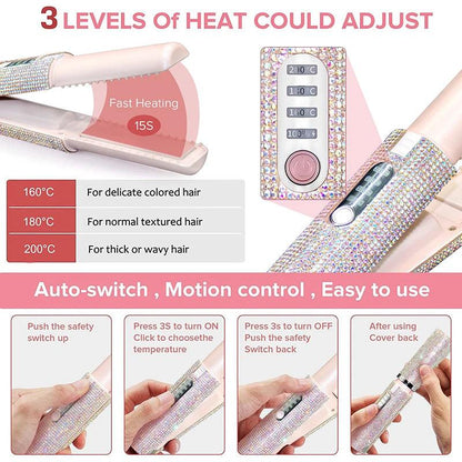 Portable Hair Straightener with Rhinestones – lifestyle use photo | Buzzora