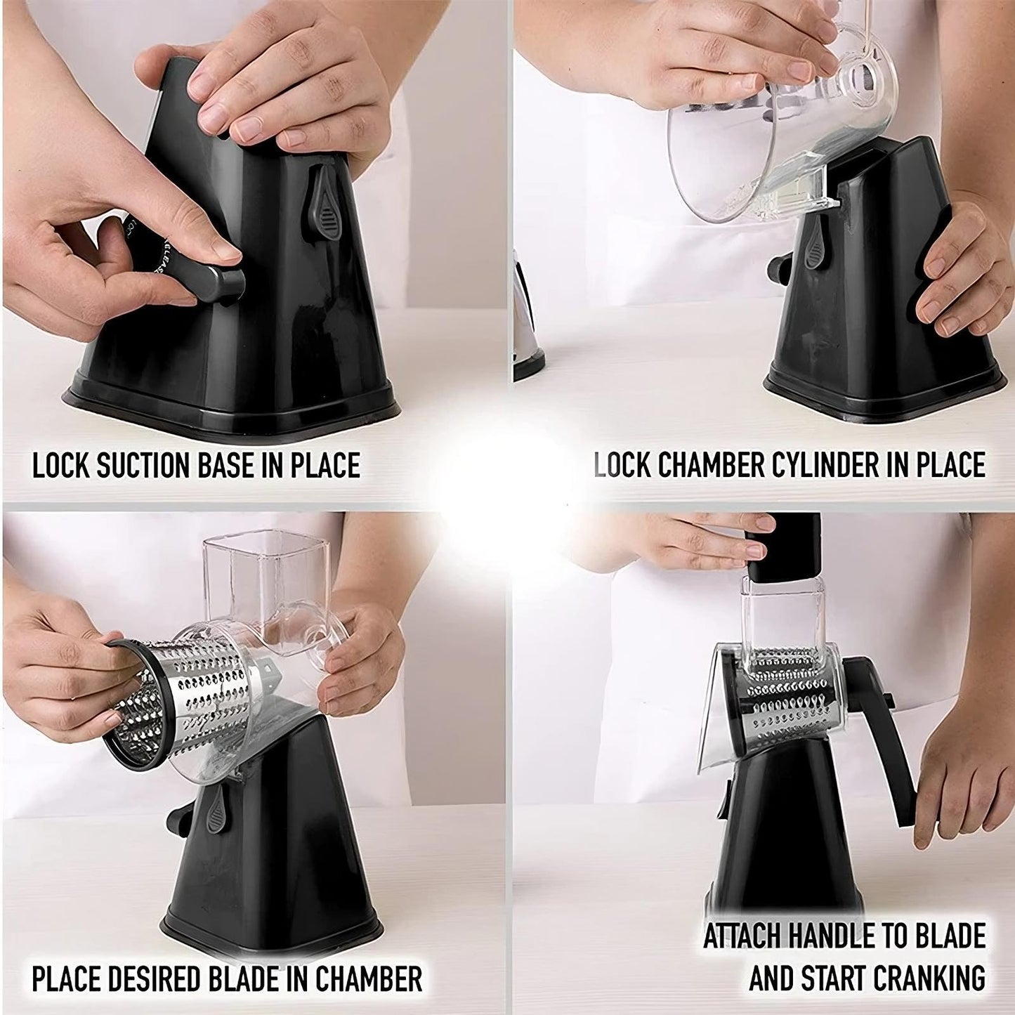 3-in-1 Rotary Cheese Grater & Vegetable Slicer – lifestyle use photo | Buzzora