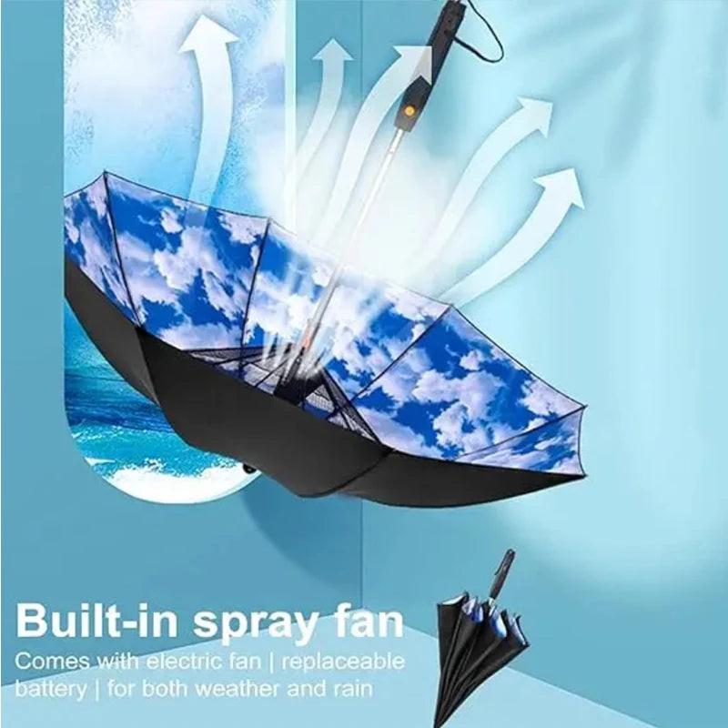 Portable Umbrella with Fan & Misting – additional angle | Buzzora