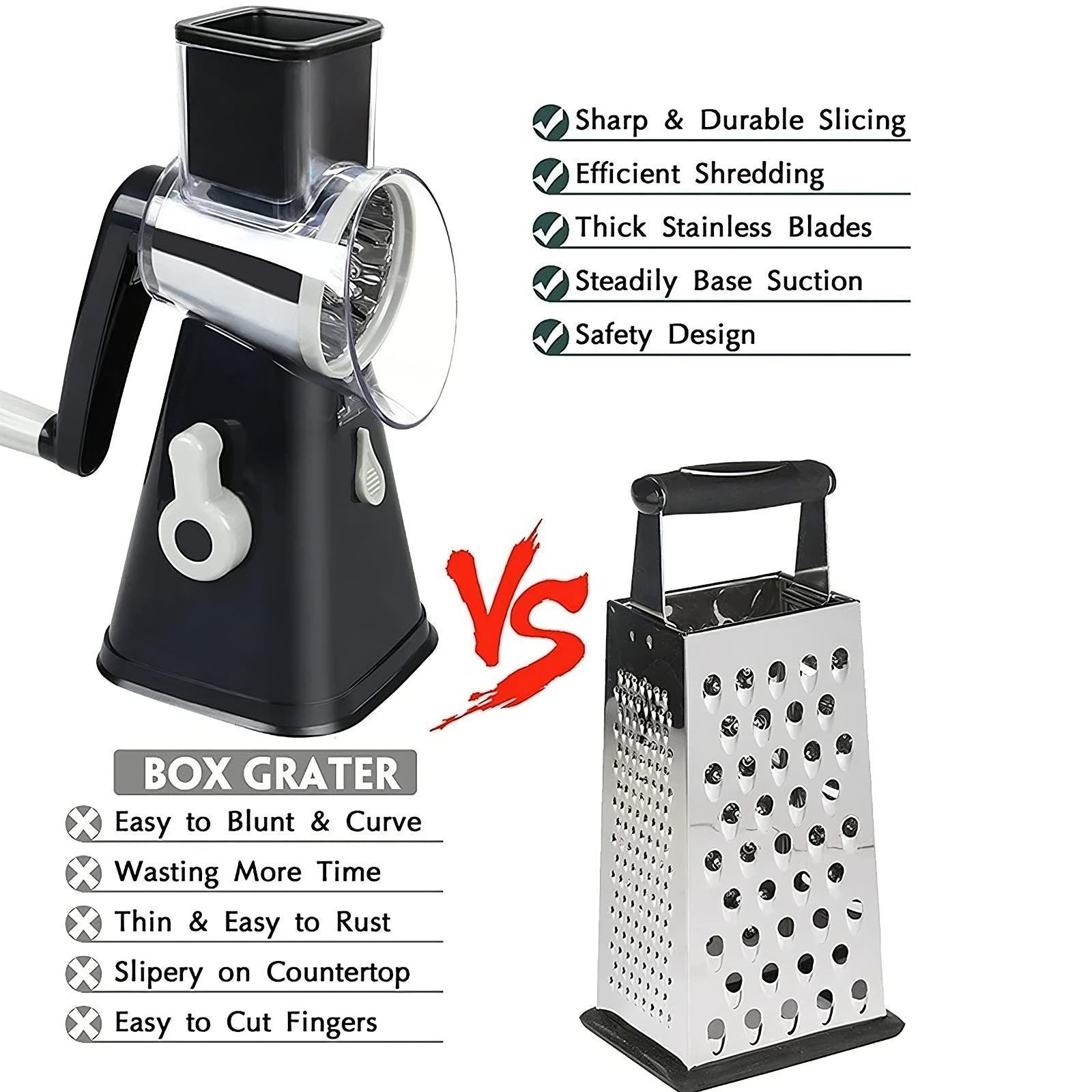 3-in-1 Rotary Cheese Grater & Vegetable Slicer – additional angle | Buzzora