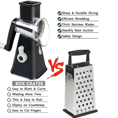 3-in-1 Rotary Cheese Grater & Vegetable Slicer – additional angle | Buzzora