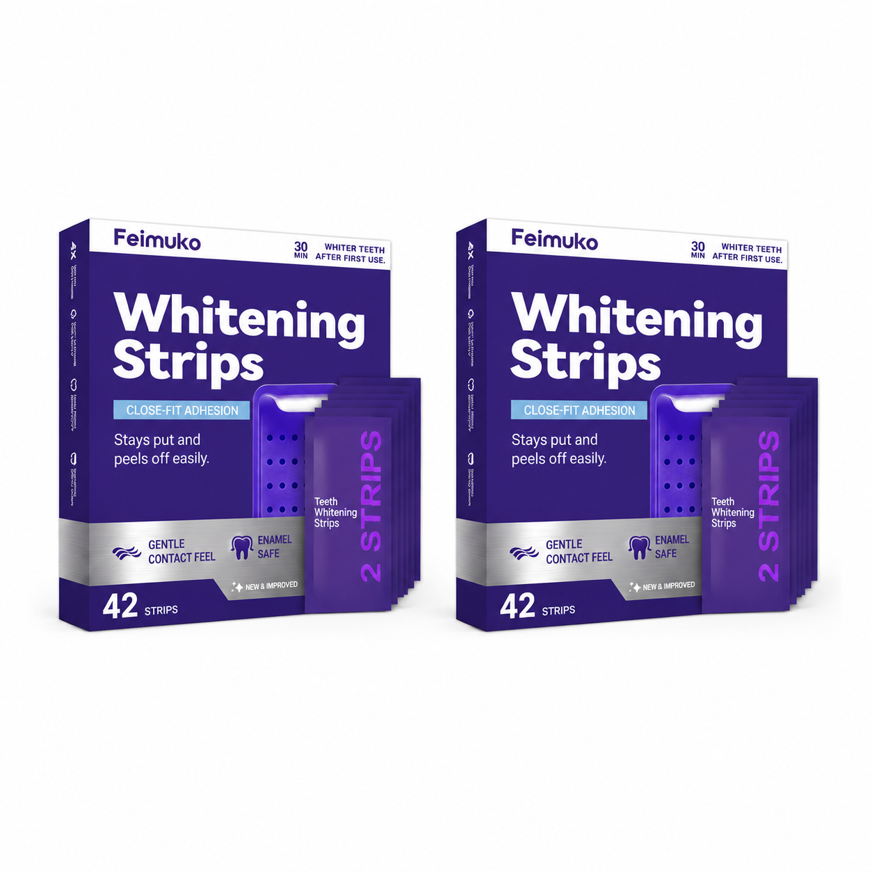 Two boxes of Feimuko whitening strips 42
